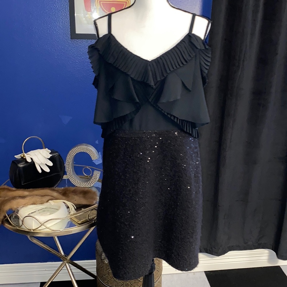 LOFT Black Ruffled Mini Dress
